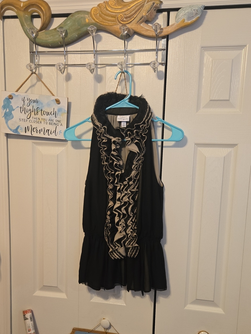 Robert Rodriguez Black Sleeveless Ruffle-Front Halter Top